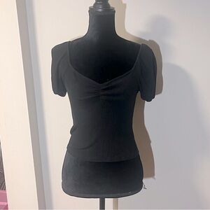 derek heart black short sleeve shirt sweetheart neckline small